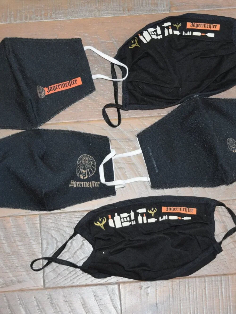 5 pc LOT Jagermeister Jager Face Mask Black Reusable Washable Coverings Stag
